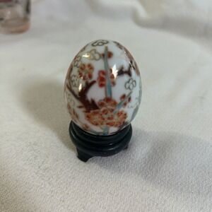 Vintage Egg Wooden Stand: Cloisonné Porcelain Hand Crafted & Painted